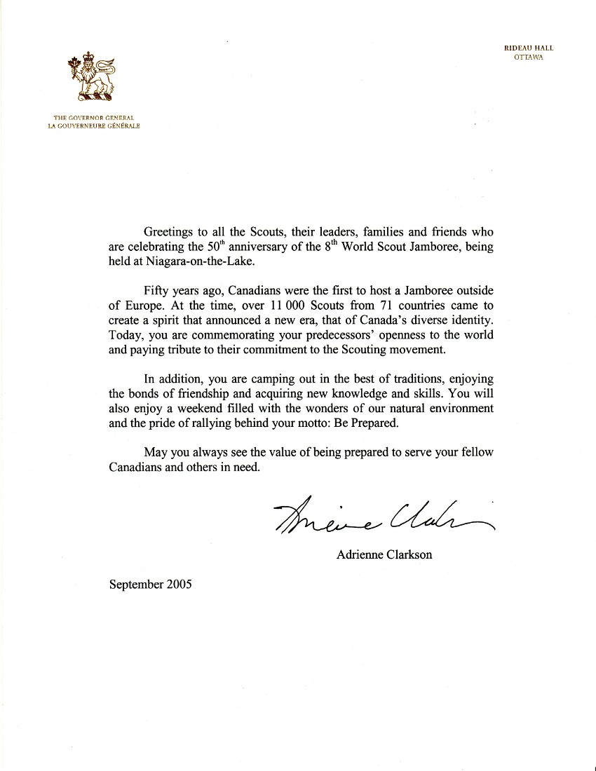Anniversary Message from Adrienne Clarkson, Governor General of Canada