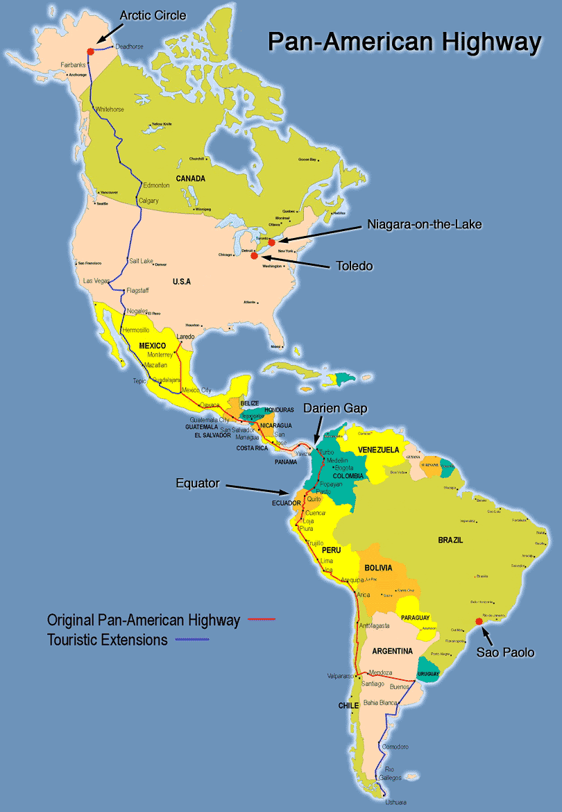 Map of PanAmerican highway