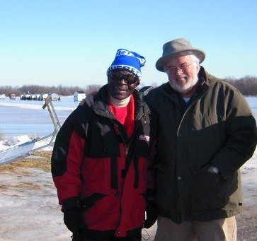 Claude and Jonas outside in the winter in Montreal in 2010