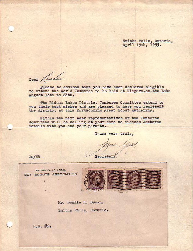 Les Brown's WJ'55 acceptance letter